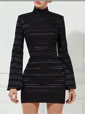 Misha Collection Black Ribbed Long Sleeve Bodycon Dress